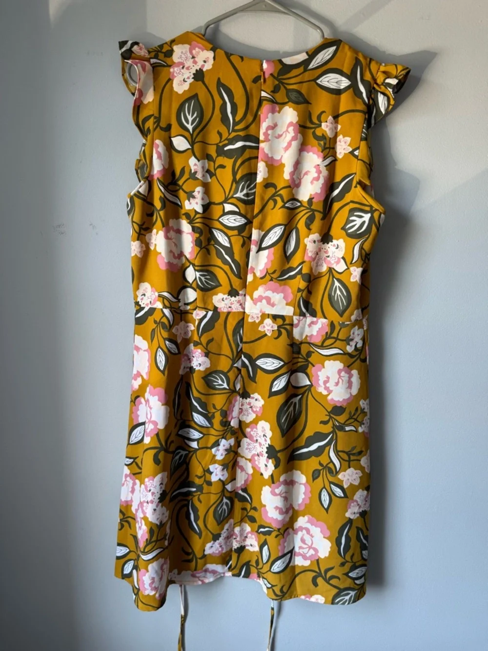 NEW Loft Floral V-Neck Drawstring Dress Yellow Pink Green Print Size L - Picture 4 of 9